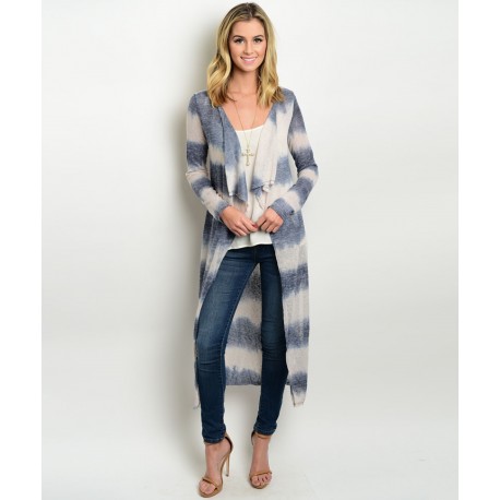 TAUPE NAVY TIE DYE CARDIGAN