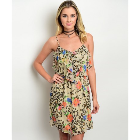 TAUPE FLORAL PRINT DRESS