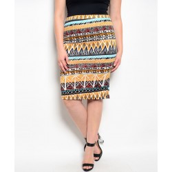 MUSTARD BLACK WHITE PLUS SIZE SKIRT