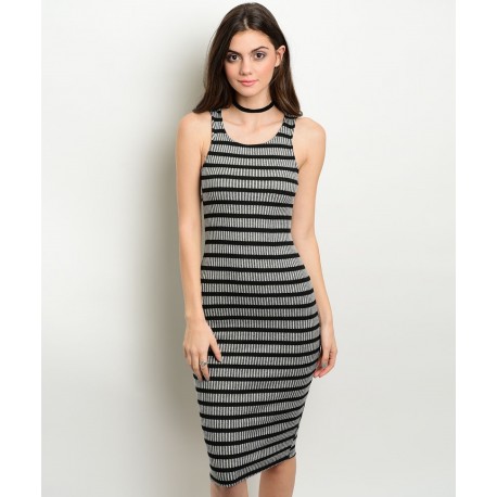 GRAY BLACK RIBBED DRESS