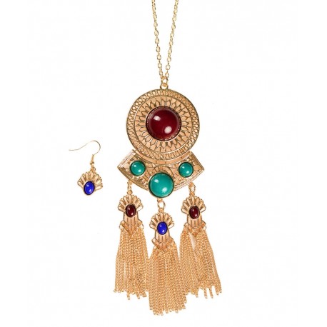 MULTI COLOR CHAIN PENDANT NECKLACE & EARRING SET