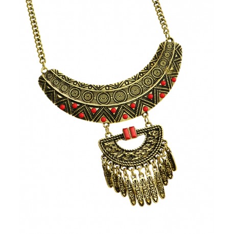 BURNISH RED BIB STYLE CHAIN NECKLACE & EARRING SET